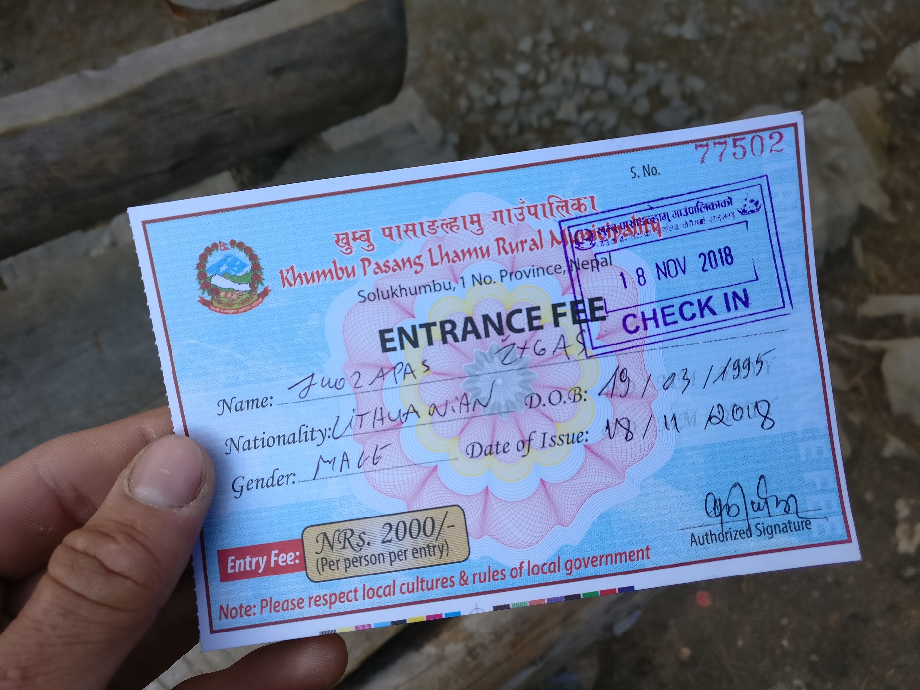 Sagarmatha National Park Entry Permit